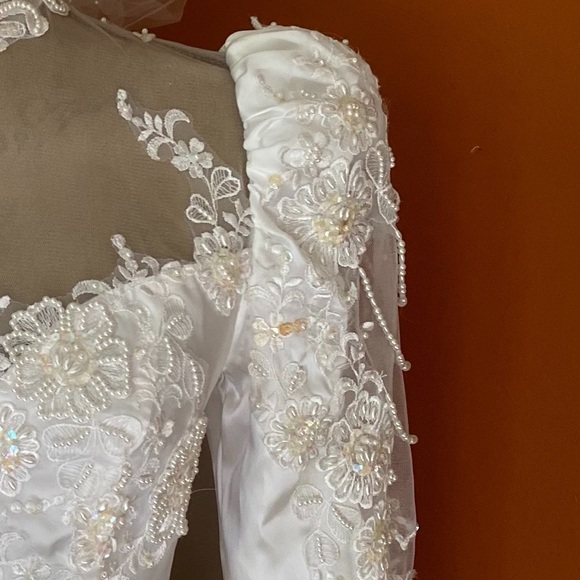 Mary’s Bridal Ornate Beaded Wedding Gown with Full Train and Veil Headpiece - Picture 8 of 8